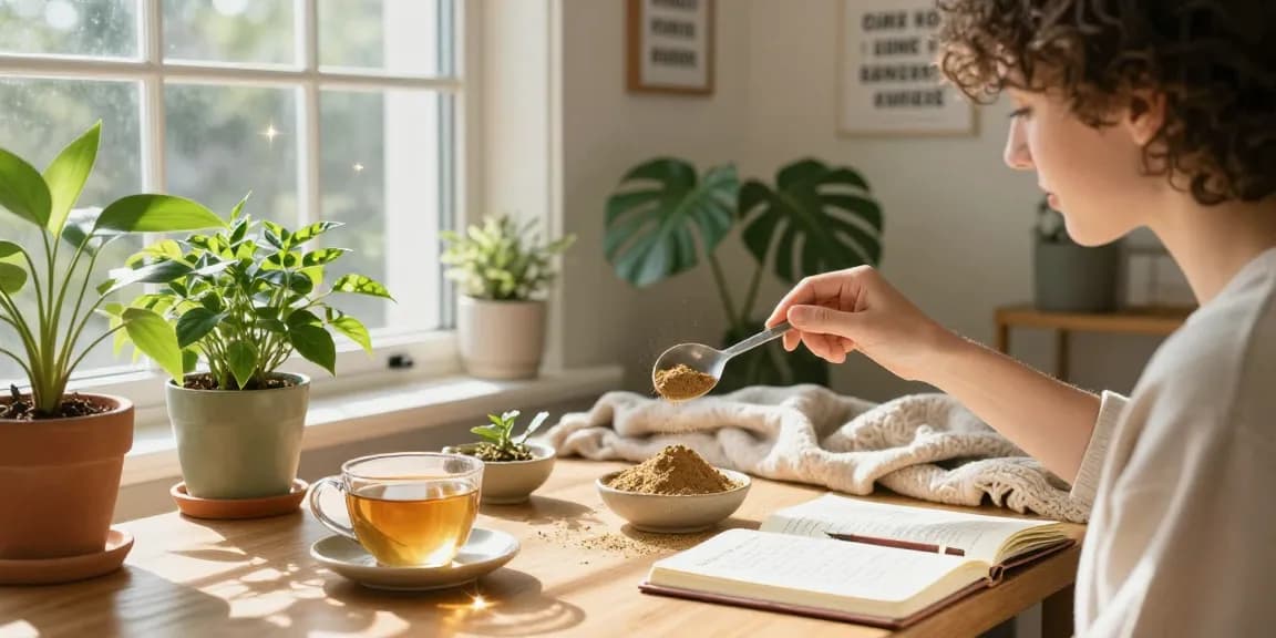 Discover the benefits of Trainwreck Kratom powder at behappygoleafy.com/trainwreck-kratom in a cozy wellness setting.