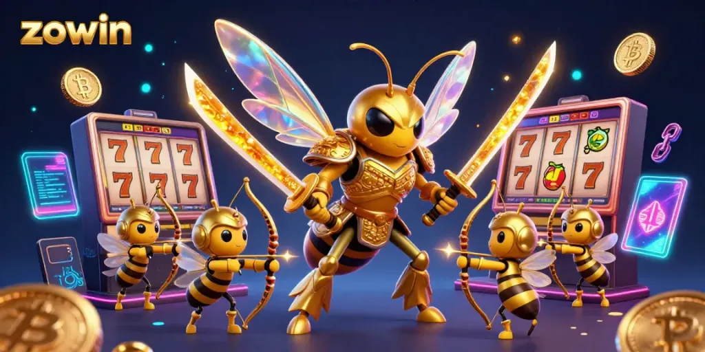Zowin delivers a vibrant casino experience with samurai hornet characters, bright slot reels, and crypto elements adjoined.