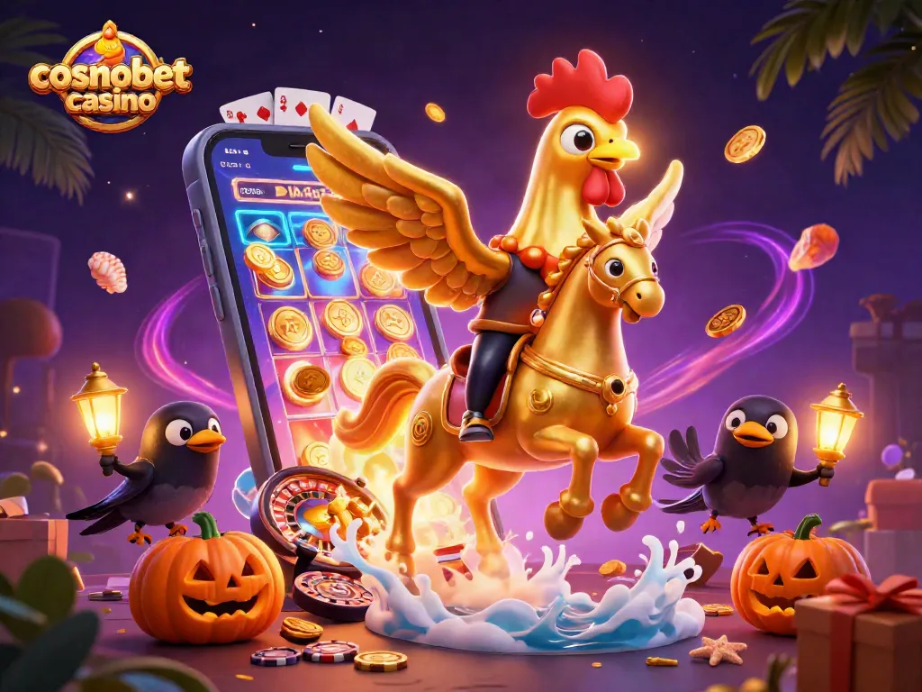 Experience the excitement of cosmobet casino with vibrant casino games and glowing characters.