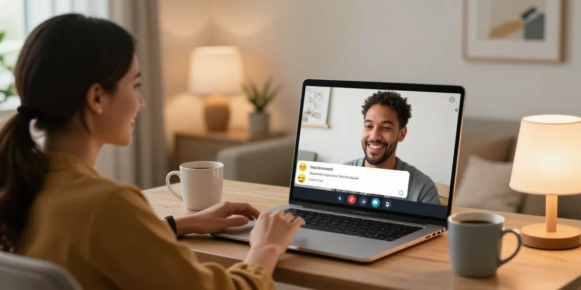 Couple enjoying an ai sex chat in a cozy home setting, showcasing warmth and intimacy.