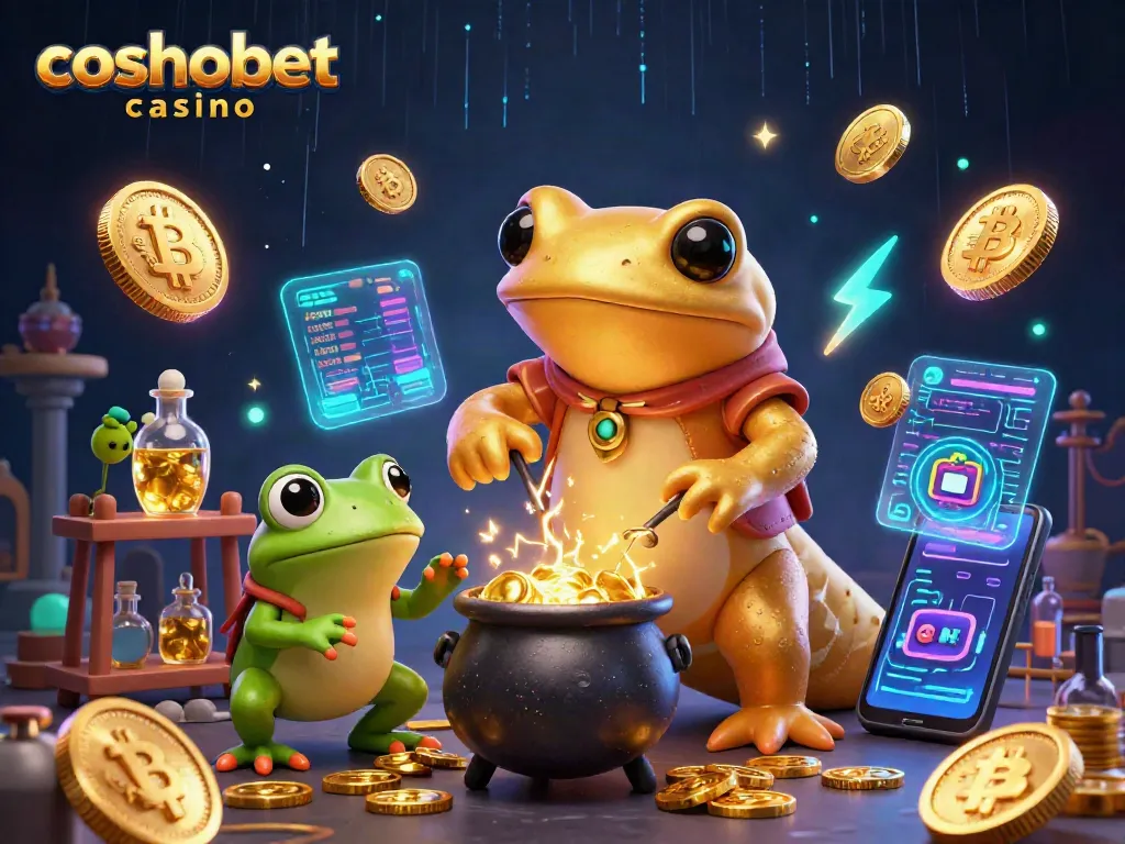 Engage with cosmobet casino's vibrant 3D alchemist scene, highlighting crypto elements and immersive gameplay.