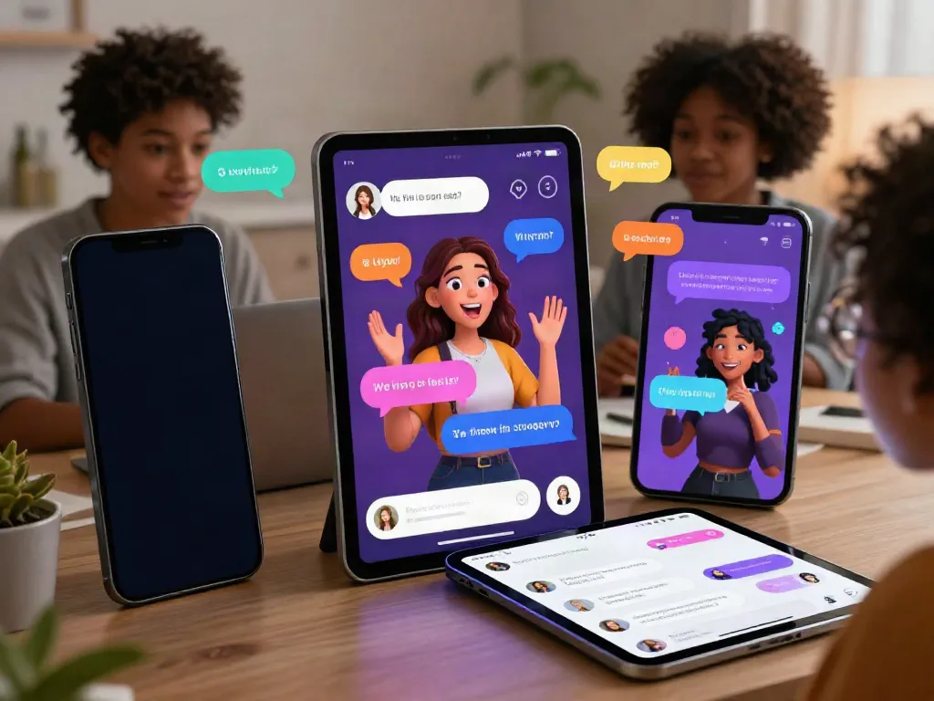 Engaging scene of diverse characters using ai chat porn avatars in a vibrant digital chat interface.