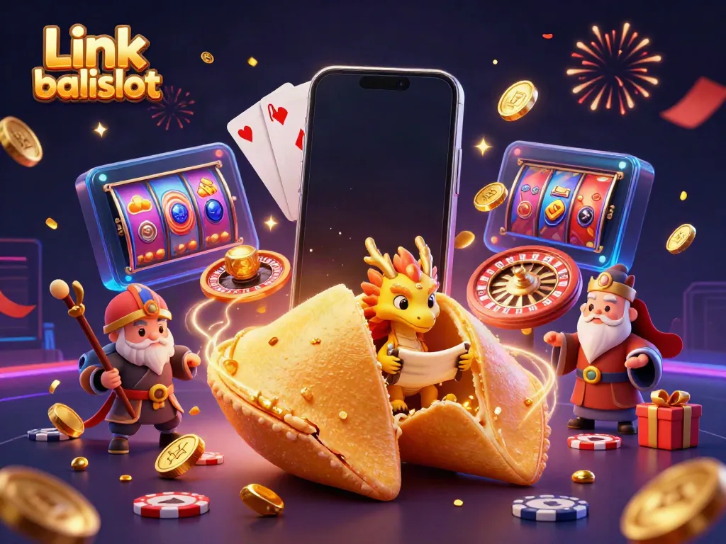 Engage in exciting adventures with Link balislot showcasing a dynamic casino scene featuring vibrant game elements and celebratory effects.
