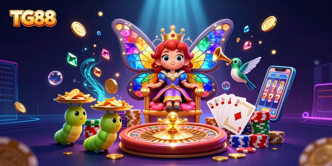 Engage with TG88's captivating online casino scene featuring vibrant characters and dynamic game elements.